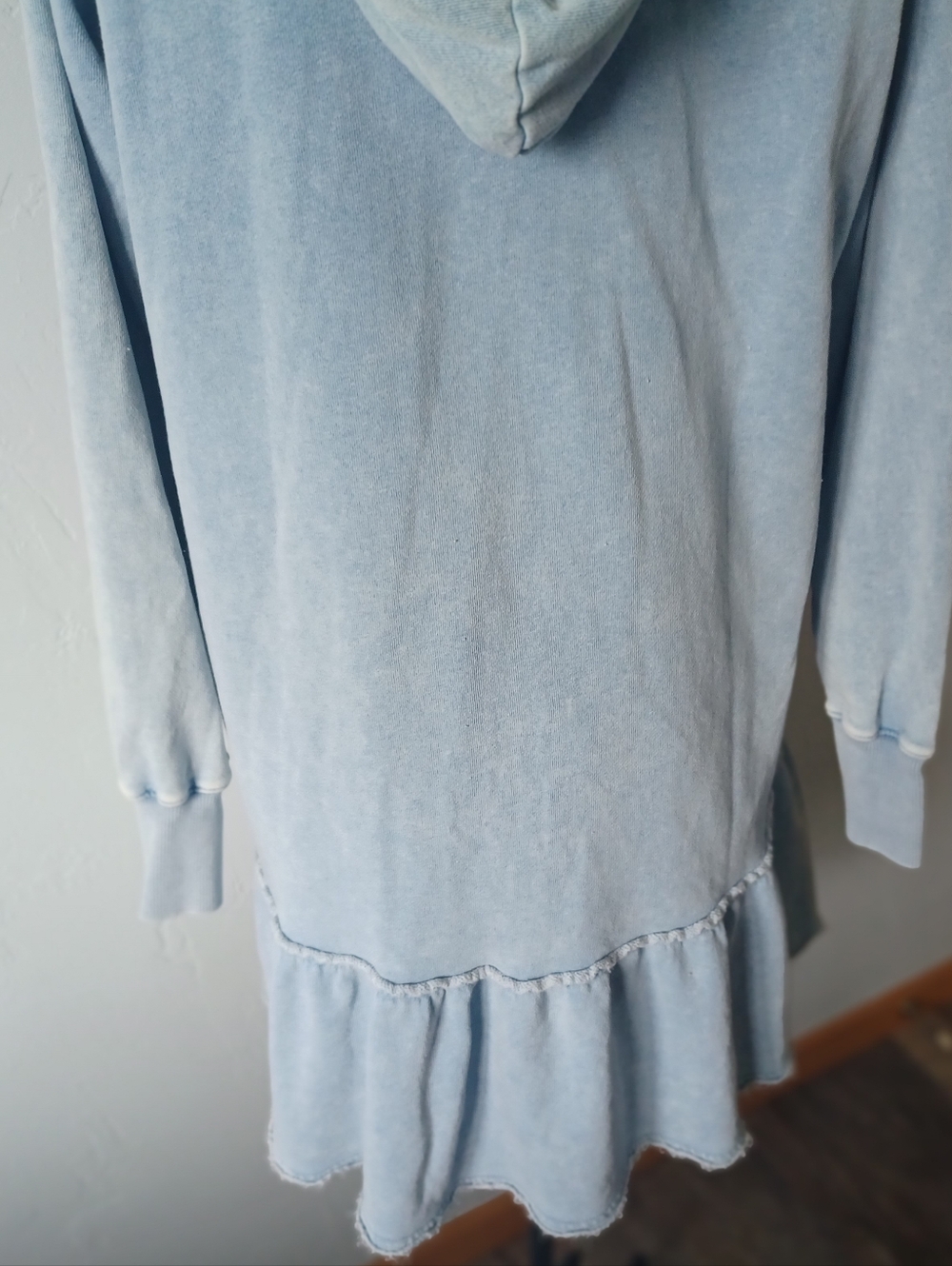 American Eagle Light Blue Sweatshirt Hoodie Dress with Ruffle Hem - Picture 7 of 8